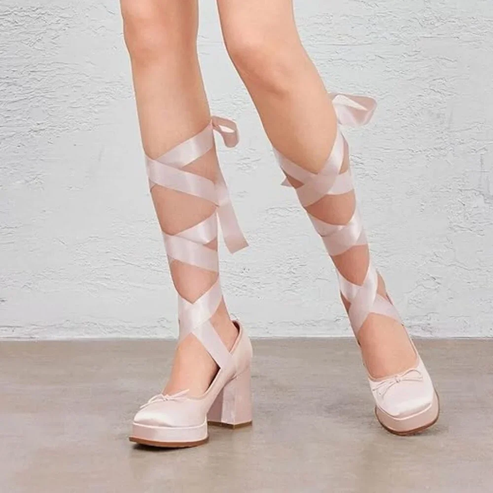 Lace Up Heels Platform Chunky